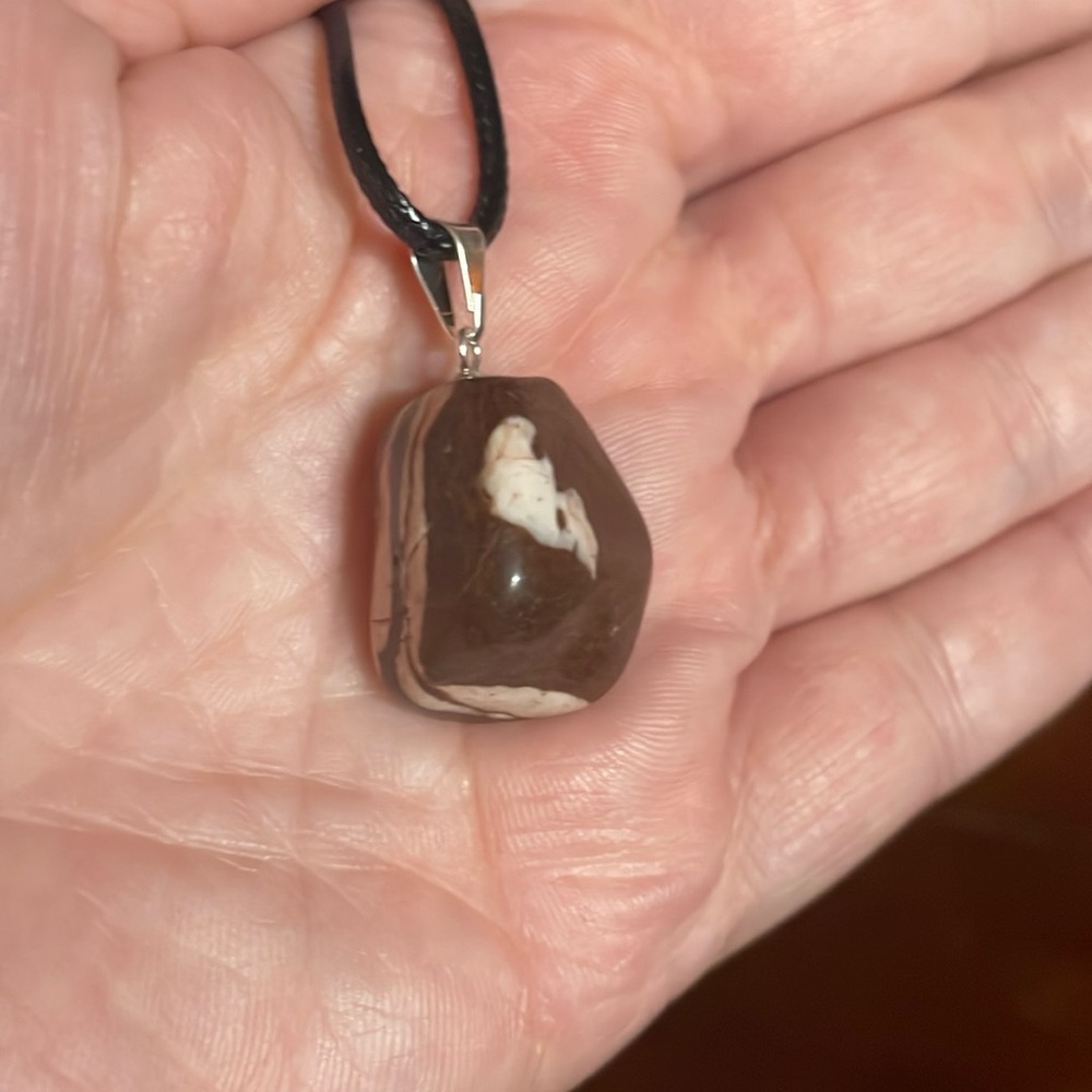 Polished Zebra Jasper Pendant Necklace with 18 inch Black Cord, New